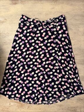 Talbots Black Midi Skirt with Pink, Purple & White Leaf Print Size 10 Petite